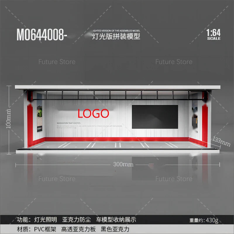 1/64 Scale Diorama Car Garage Model LED Lighting Car Parking Display Cabinet Scene Model Toy Collection Gifts