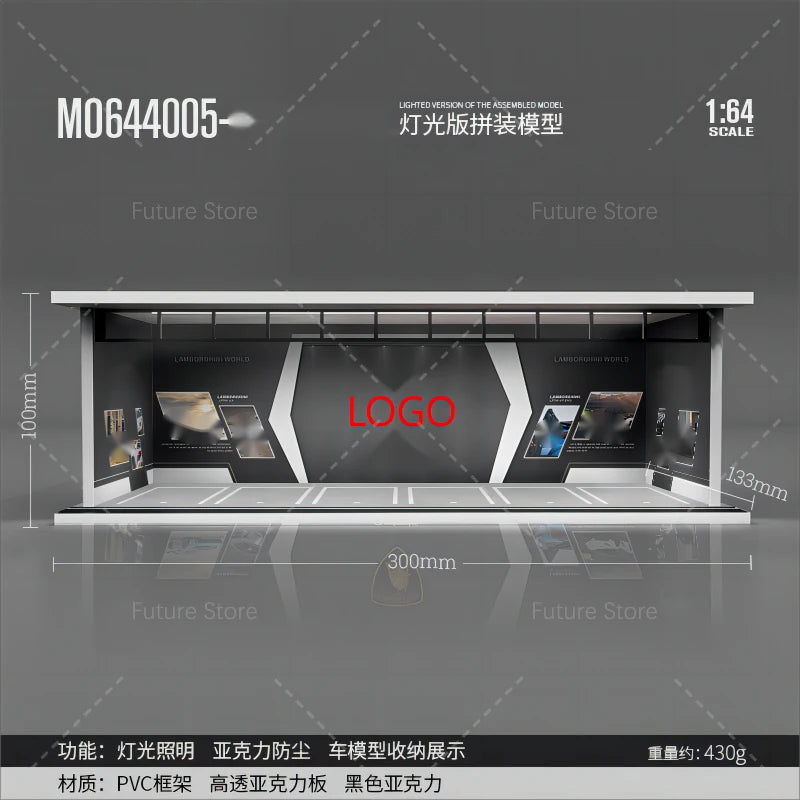 1/64 Scale Diorama Car Garage Model LED Lighting Car Parking Display Cabinet Scene Model Toy Collection Gifts