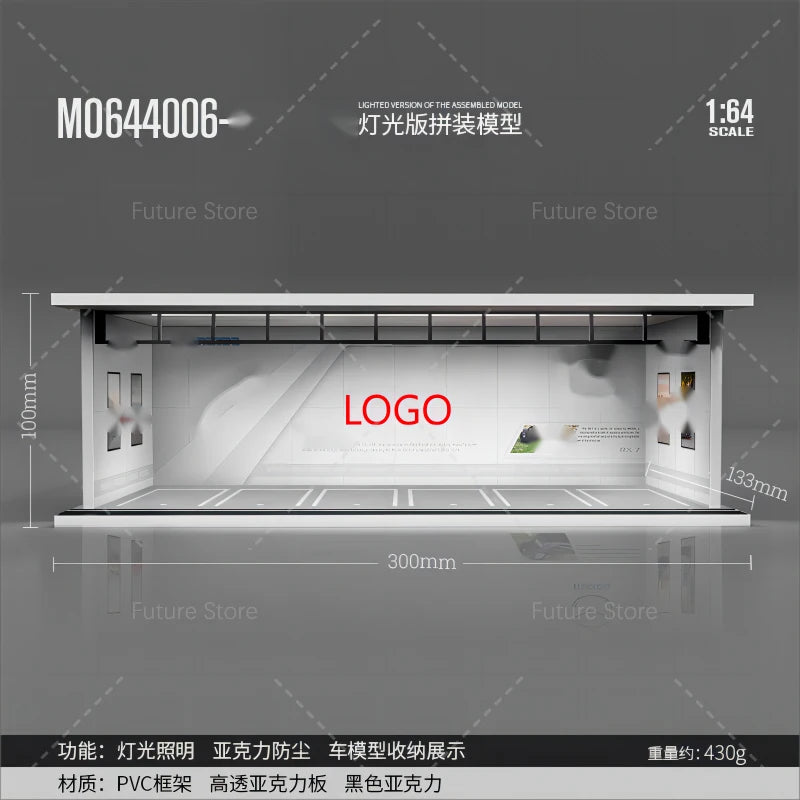 1/64 Scale Diorama Car Garage Model LED Lighting Car Parking Display Cabinet Scene Model Toy Collection Gifts