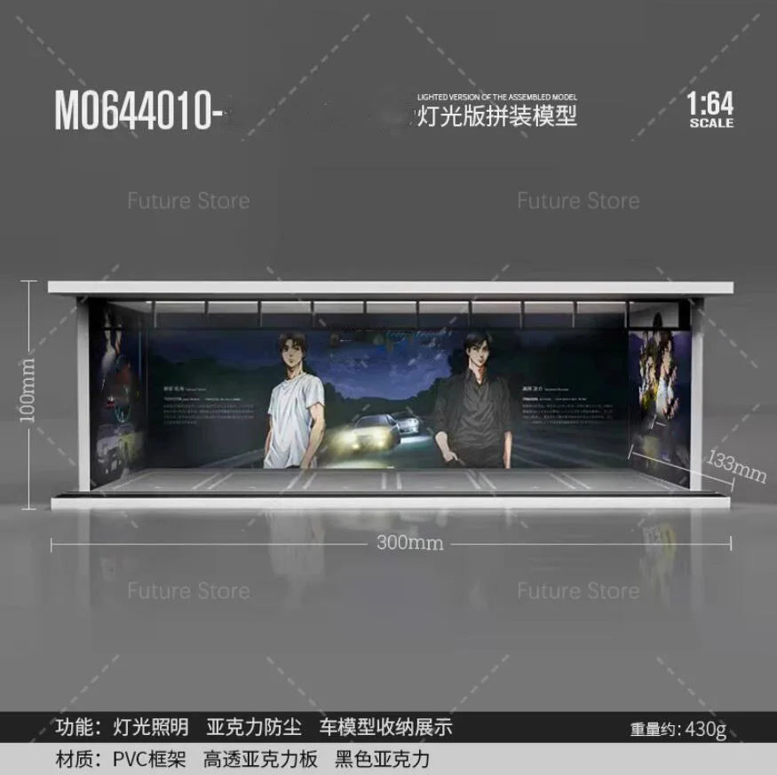1/64 Scale Diorama Car Garage Model LED Lighting Car Parking Display Cabinet Scene Model Toy Collection Gifts