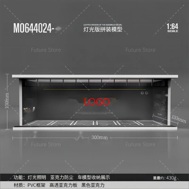 1/64 Scale Diorama Car Garage Model LED Lighting Car Parking Display Cabinet Scene Model Toy Collection Gifts