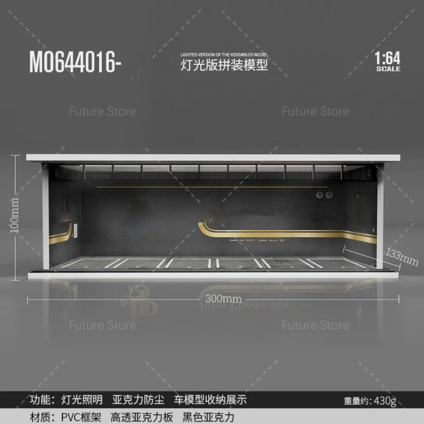 1/64 Scale Diorama Car Garage Model LED Lighting Car Parking Display Cabinet Scene Model Toy Collection Gifts