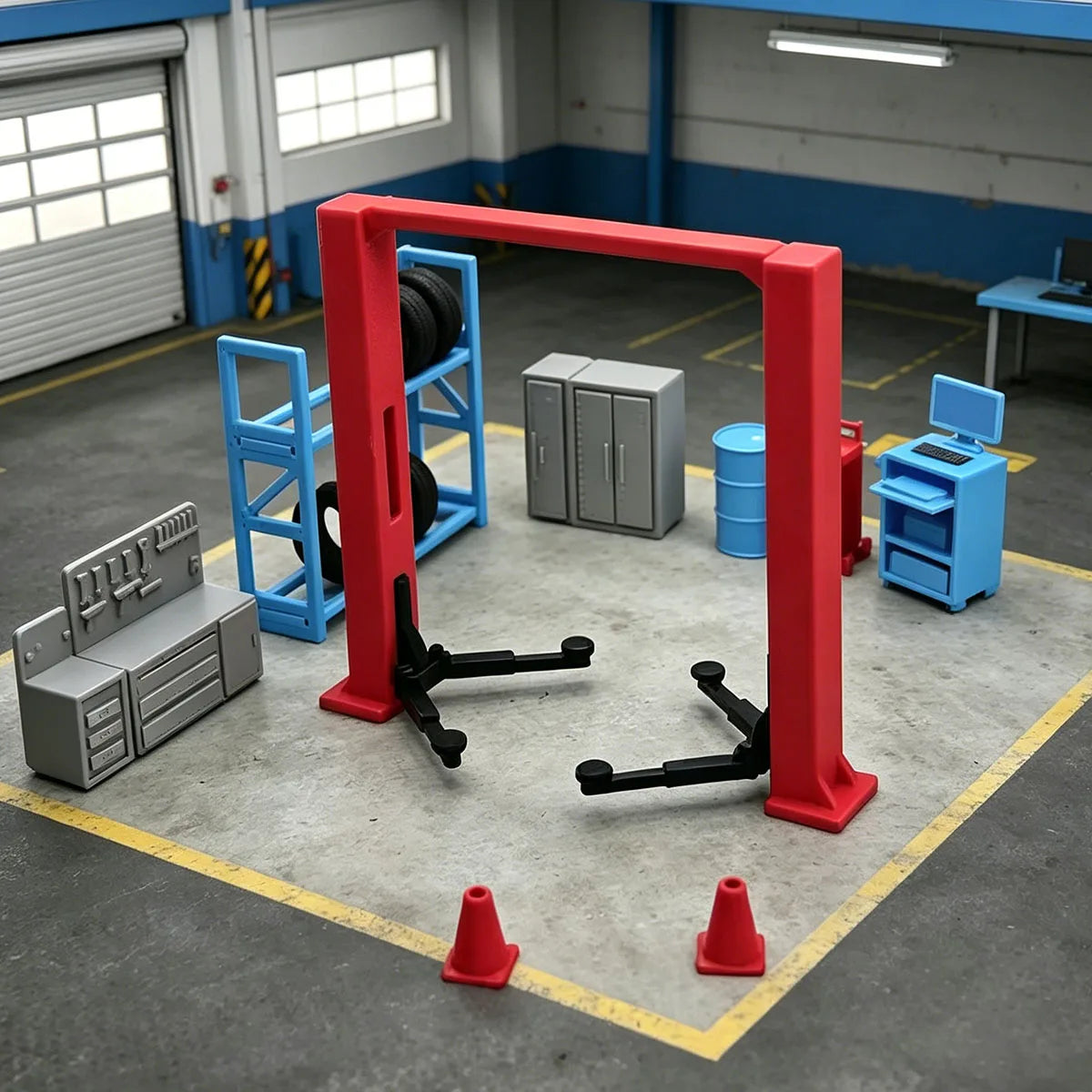1/64 Scale Garage Diorama, Mini Auto Repair Workshop Scene Model, DIY Desktop Display Decoration, Hobby Craft Accessories