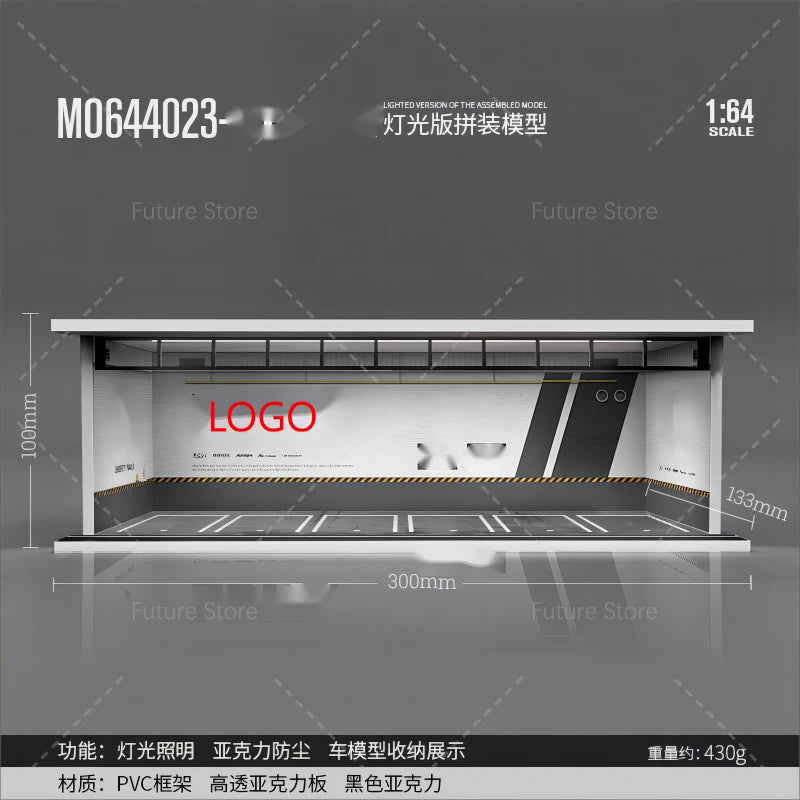 1/64 Scale Diorama Car Garage Model LED Lighting Car Parking Display Cabinet Scene Model Toy Collection Gifts