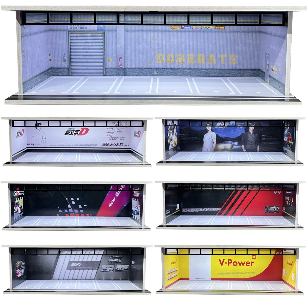 1/64 Scale Car Garage Diorama with USB LED Light Realistic Parking Lot Display Case for Model Cars & Miniature Vehicles