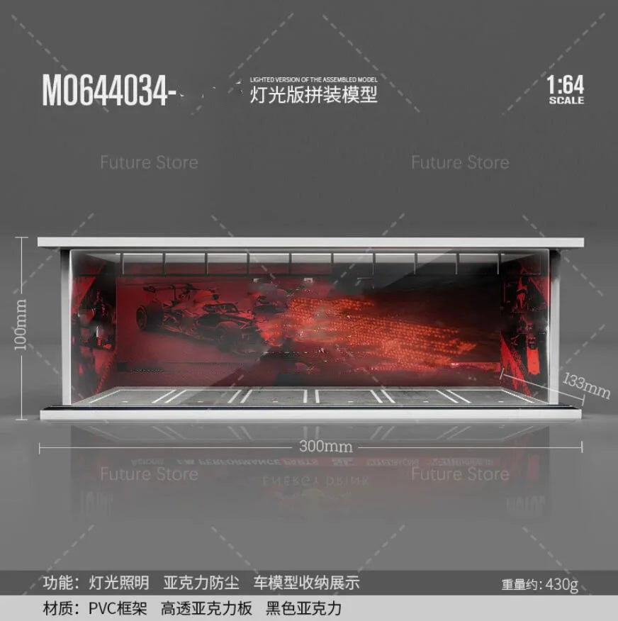 1/64 Scale Diorama Car Garage Model LED Lighting Car Parking Display Cabinet Scene Model Toy Collection Gifts