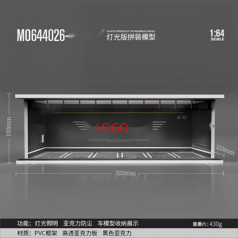 1/64 Scale Diorama Car Garage Model LED Lighting Car Parking Display Cabinet Scene Model Toy Collection Gifts