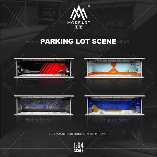1/64 Scale Diorama Car Garage Model LED Lighting Car Parking Display Cabinet Scene Model Toy Collection Gifts