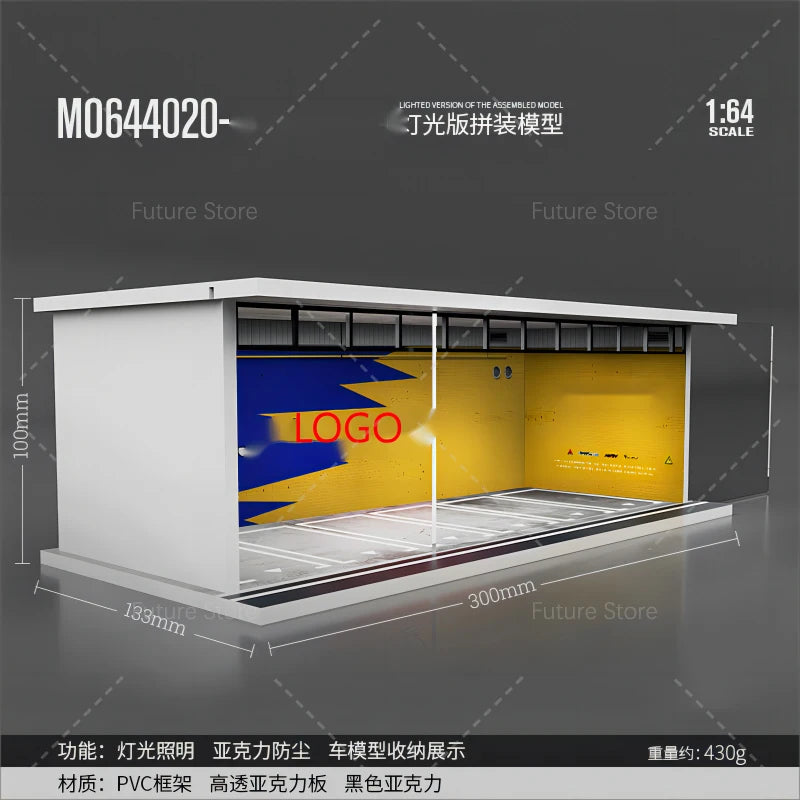 1/64 Scale Diorama Car Garage Model LED Lighting Car Parking Display Cabinet Scene Model Toy Collection Gifts