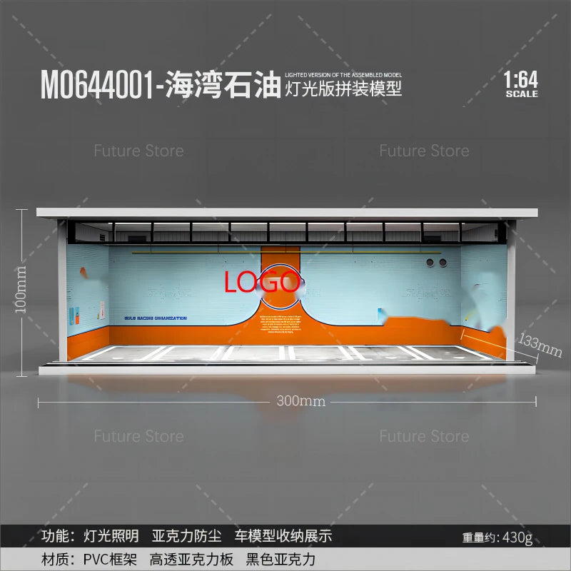 1/64 Scale Diorama Car Garage Model LED Lighting Car Parking Display Cabinet Scene Model Toy Collection Gifts