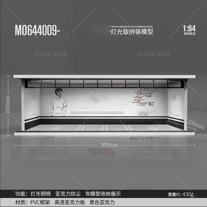 1/64 Scale Diorama Car Garage Model LED Lighting Car Parking Display Cabinet Scene Model Toy Collection Gifts