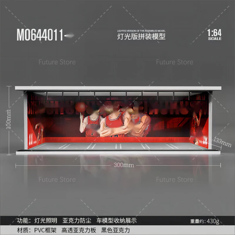 1/64 Scale Diorama Car Garage Model LED Lighting Car Parking Display Cabinet Scene Model Toy Collection Gifts