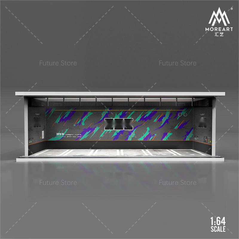 1/64 Scale Diorama Car Garage Model LED Lighting Car Parking Display Cabinet Scene Model Toy Collection Gifts
