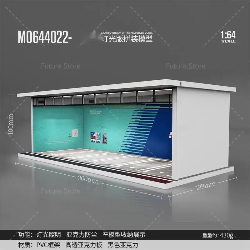 1/64 Scale Diorama Car Garage Model LED Lighting Car Parking Display Cabinet Scene Model Toy Collection Gifts