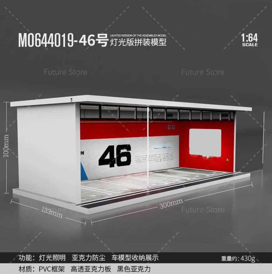 1/64 Scale Diorama Car Garage Model LED Lighting Car Parking Display Cabinet Scene Model Toy Collection Gifts