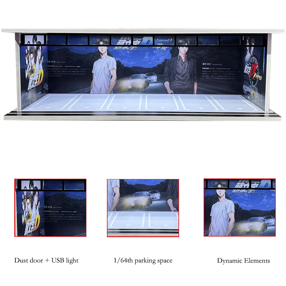 1/64 Scale Car Garage Diorama with USB LED Light Realistic Parking Lot Display Case for Model Cars & Miniature Vehicles