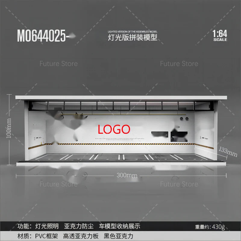 1/64 Scale Diorama Car Garage Model LED Lighting Car Parking Display Cabinet Scene Model Toy Collection Gifts