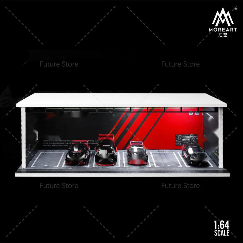 1/64 Scale Diorama Car Garage Model LED Lighting Car Parking Display Cabinet Scene Model Toy Collection Gifts