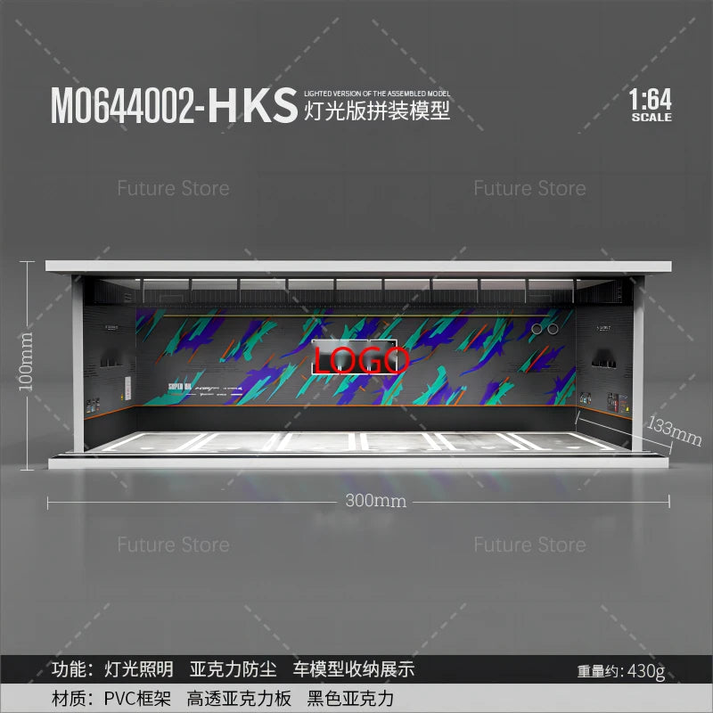 1/64 Scale Diorama Car Garage Model LED Lighting Car Parking Display Cabinet Scene Model Toy Collection Gifts