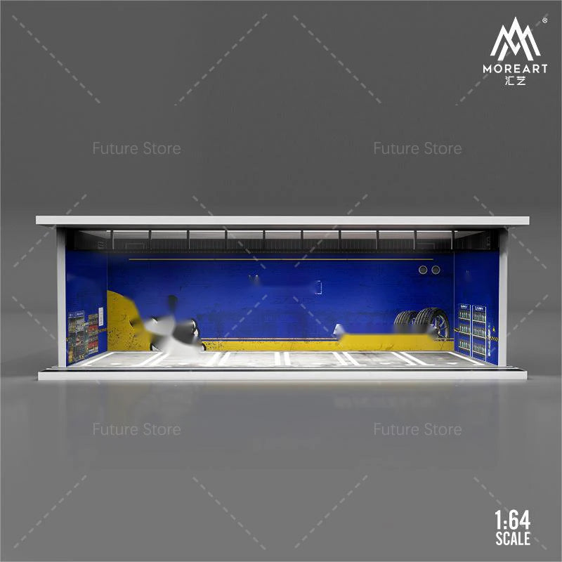 1/64 Scale Diorama Car Garage Model LED Lighting Car Parking Display Cabinet Scene Model Toy Collection Gifts