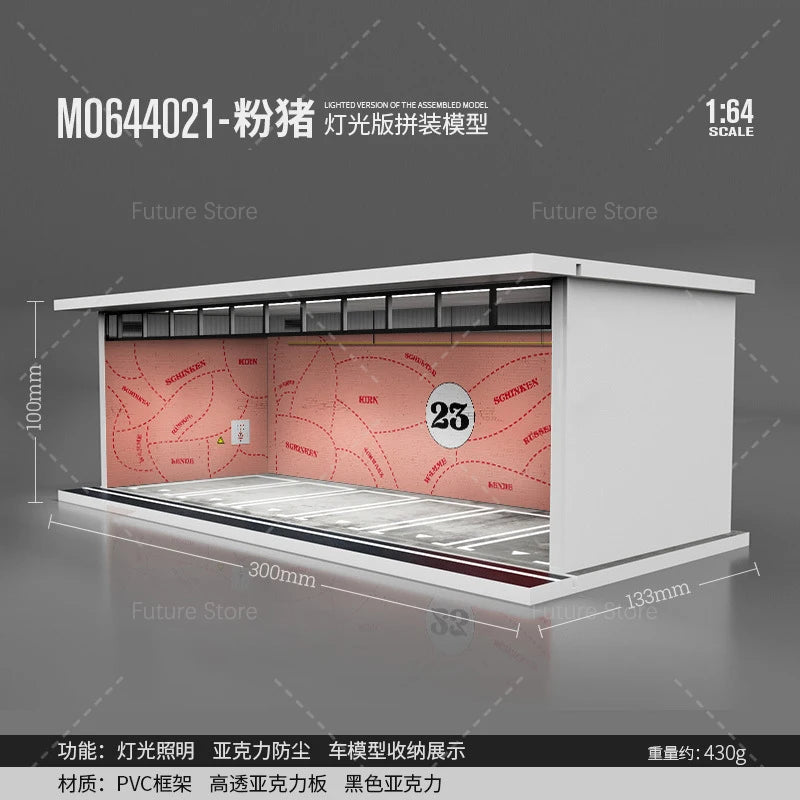 1/64 Scale Diorama Car Garage Model LED Lighting Car Parking Display Cabinet Scene Model Toy Collection Gifts