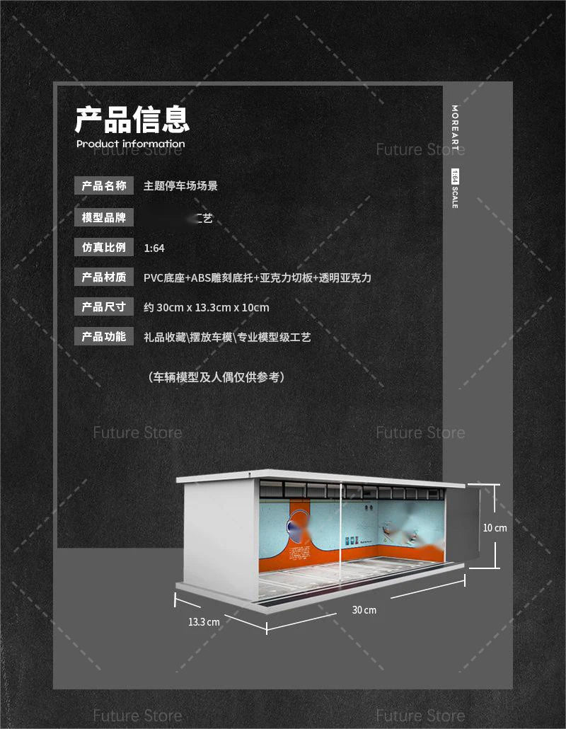 1/64 Scale Diorama Car Garage Model LED Lighting Car Parking Display Cabinet Scene Model Toy Collection Gifts