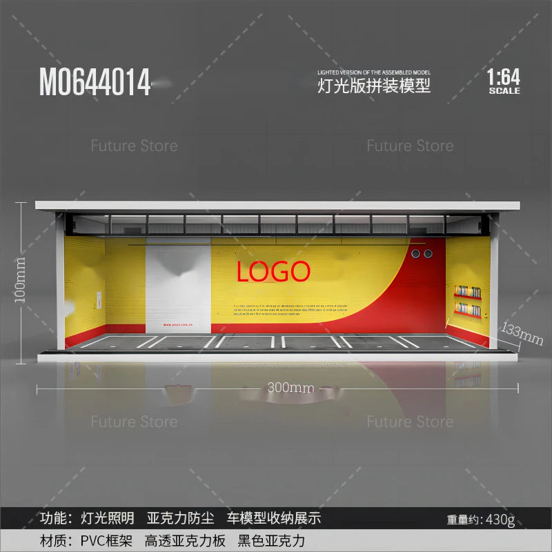 1/64 Scale Diorama Car Garage Model LED Lighting Car Parking Display Cabinet Scene Model Toy Collection Gifts