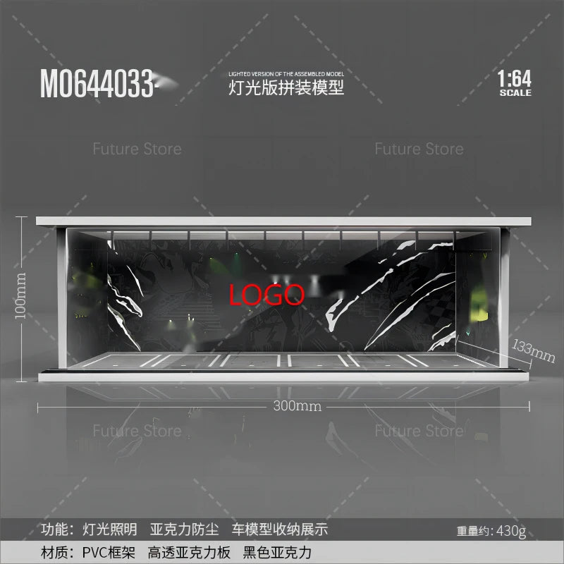1/64 Scale Diorama Car Garage Model LED Lighting Car Parking Display Cabinet Scene Model Toy Collection Gifts