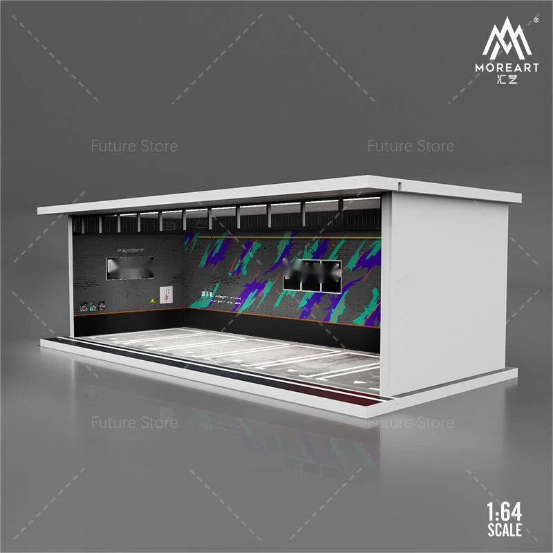 1/64 Scale Diorama Car Garage Model LED Lighting Car Parking Display Cabinet Scene Model Toy Collection Gifts