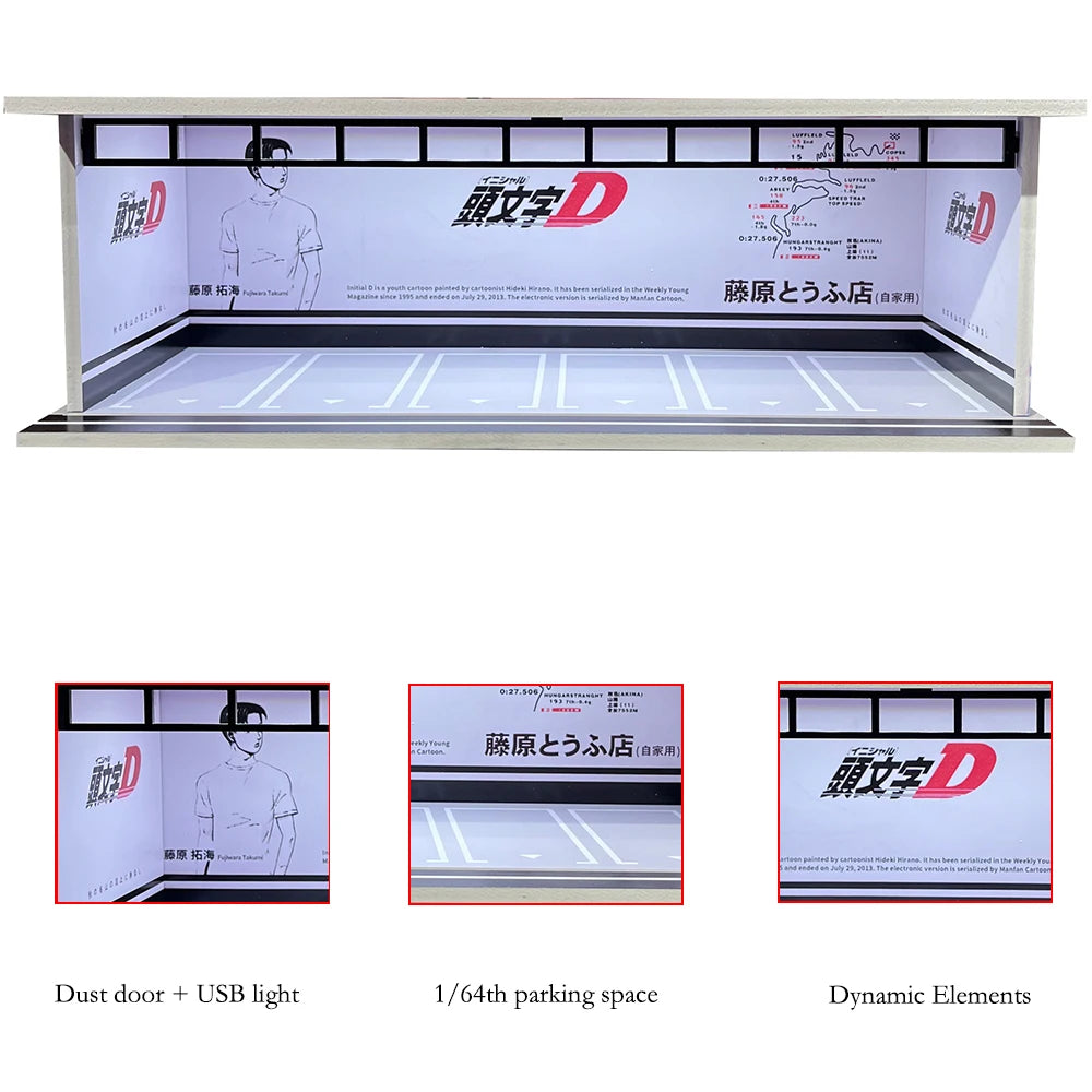1/64 Scale Car Garage Diorama with USB LED Light Realistic Parking Lot Display Case for Model Cars & Miniature Vehicles