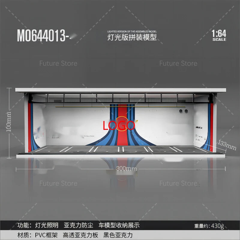 1/64 Scale Diorama Car Garage Model LED Lighting Car Parking Display Cabinet Scene Model Toy Collection Gifts