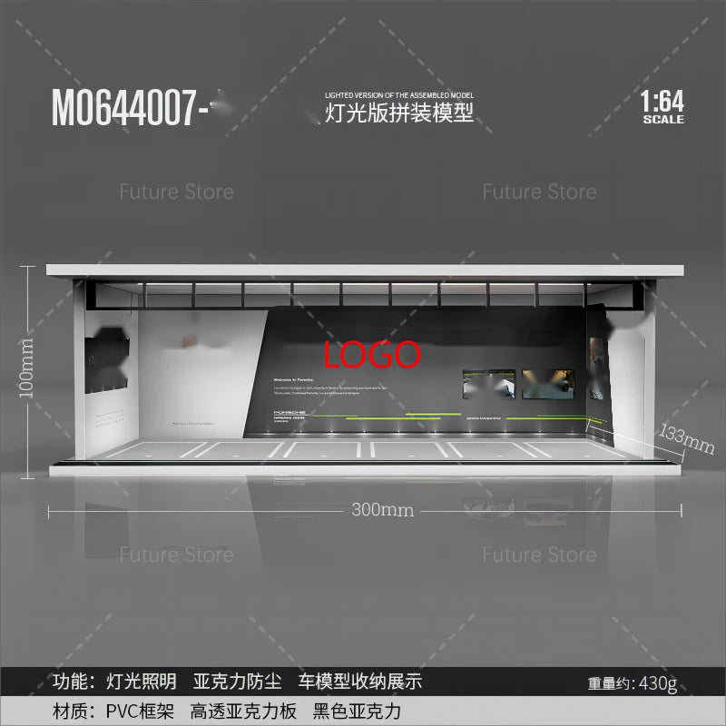 1/64 Scale Diorama Car Garage Model LED Lighting Car Parking Display Cabinet Scene Model Toy Collection Gifts