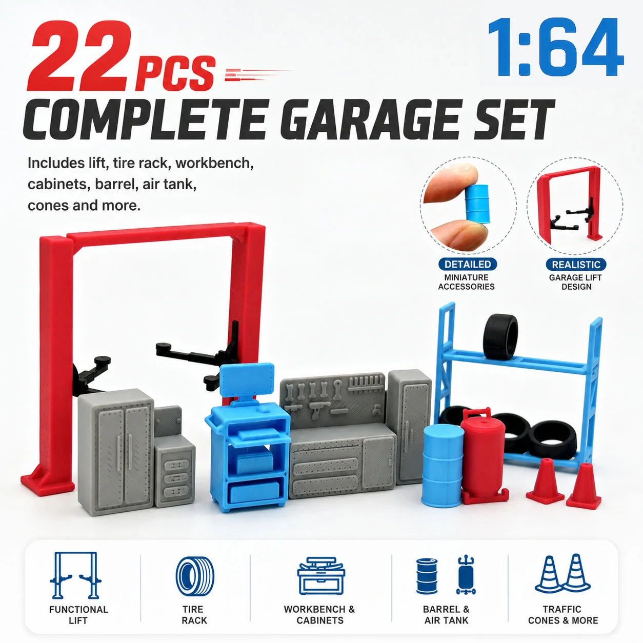 1/64 Scale Garage Diorama, Mini Auto Repair Workshop Scene Model, DIY Desktop Display Decoration, Hobby Craft Accessories