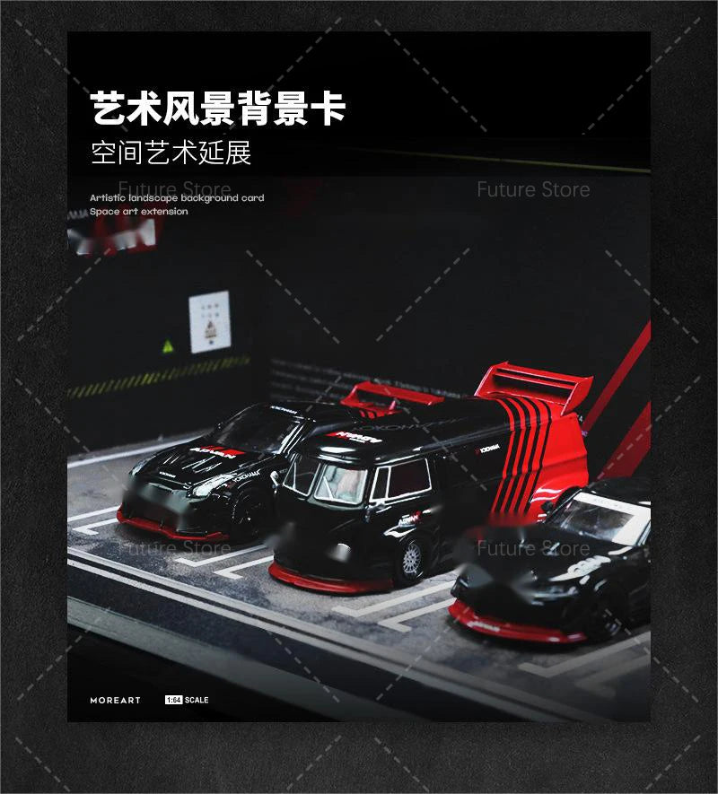 1/64 Scale Diorama Car Garage Model LED Lighting Car Parking Display Cabinet Scene Model Toy Collection Gifts