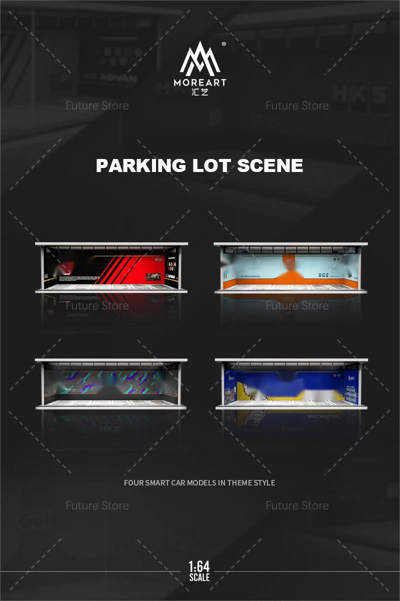 1/64 Scale Diorama Car Garage Model LED Lighting Car Parking Display Cabinet Scene Model Toy Collection Gifts