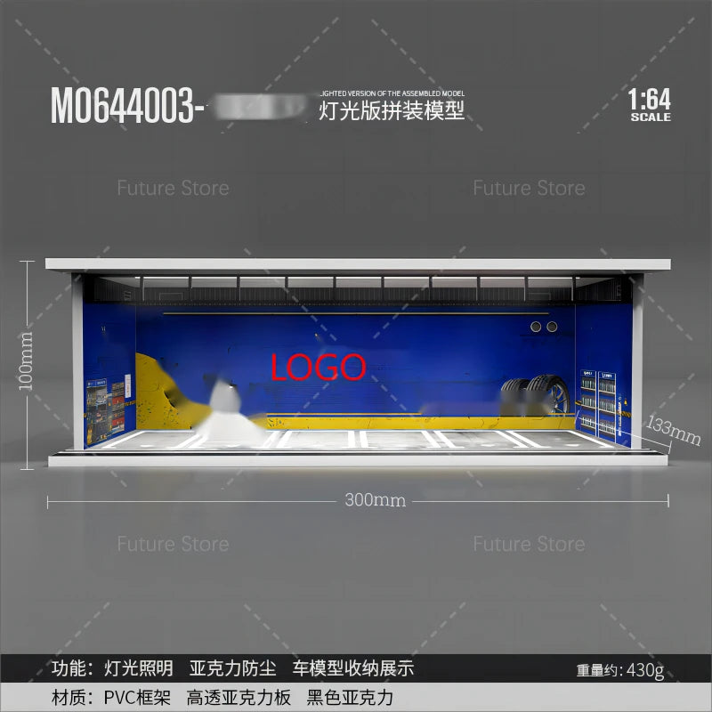 1/64 Scale Diorama Car Garage Model LED Lighting Car Parking Display Cabinet Scene Model Toy Collection Gifts