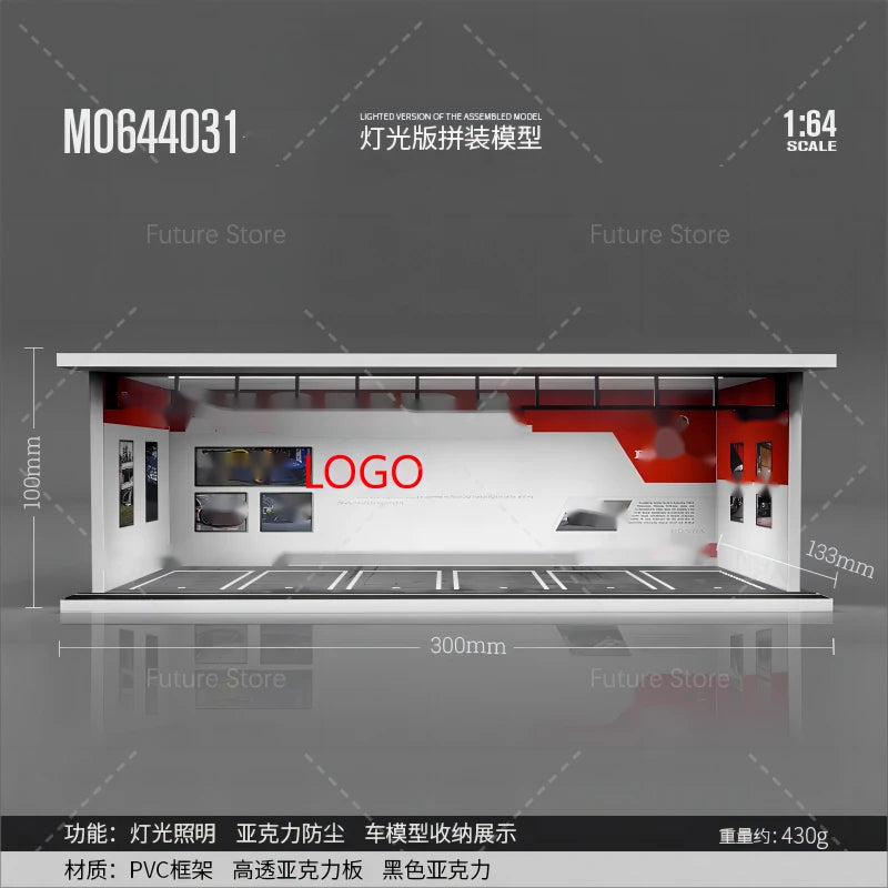 1/64 Scale Diorama Car Garage Model LED Lighting Car Parking Display Cabinet Scene Model Toy Collection Gifts