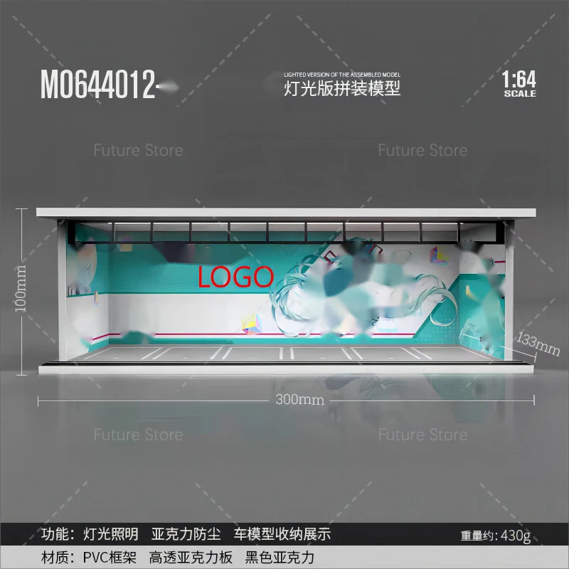 1/64 Scale Diorama Car Garage Model LED Lighting Car Parking Display Cabinet Scene Model Toy Collection Gifts